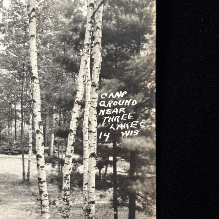 Vintage Postcard1941 RPPC Three Lakes Camp Ground Eagle River Wisconsin Woods