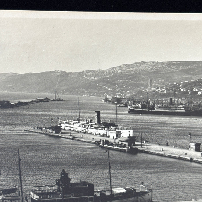 Vintage Postcard 1930s RPPC Trieste Porto Italy Ships Trolley Horse Carriages