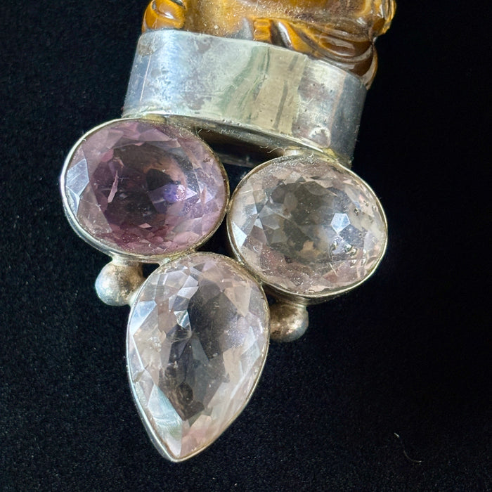 Tigers Eye Pendant Ganesha Amethyst Quartz Sterling Statement
