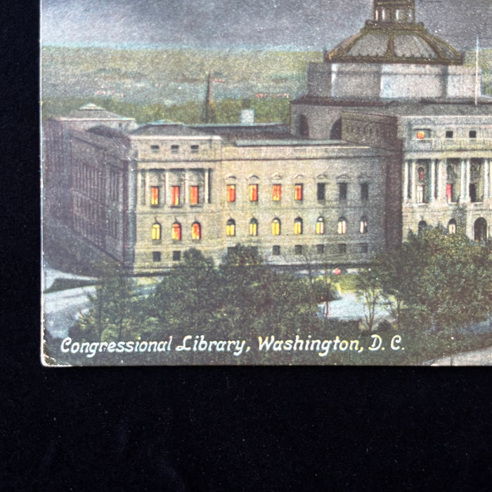 Antique Postcard 1910 Motorcycle Post Night Congressional Library Washington DC