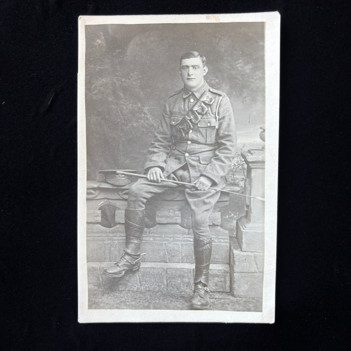 Antique Postcard WWI British Cavalry Soldier RPPC Bandolier Grimsby England