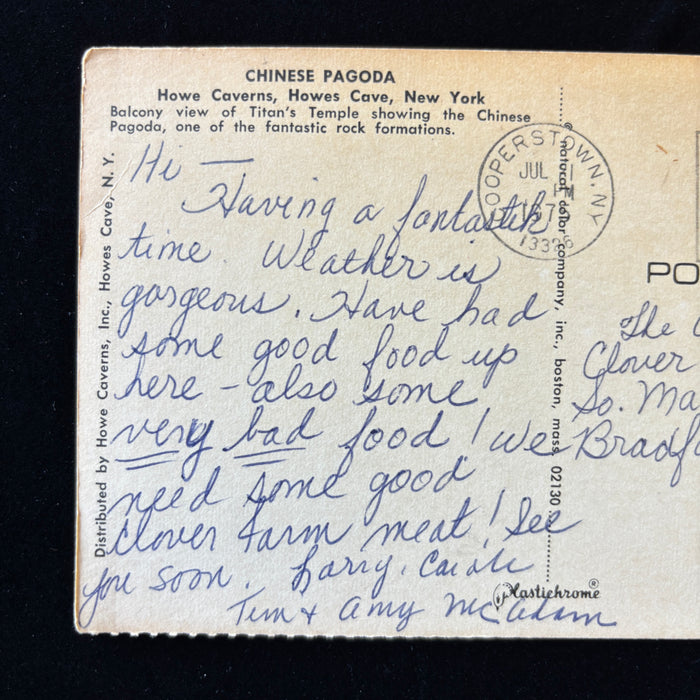 Vintage Postcard 1975 Howe Caverns NY Chinese Pagoda Sybil Ludington Clover Farm
