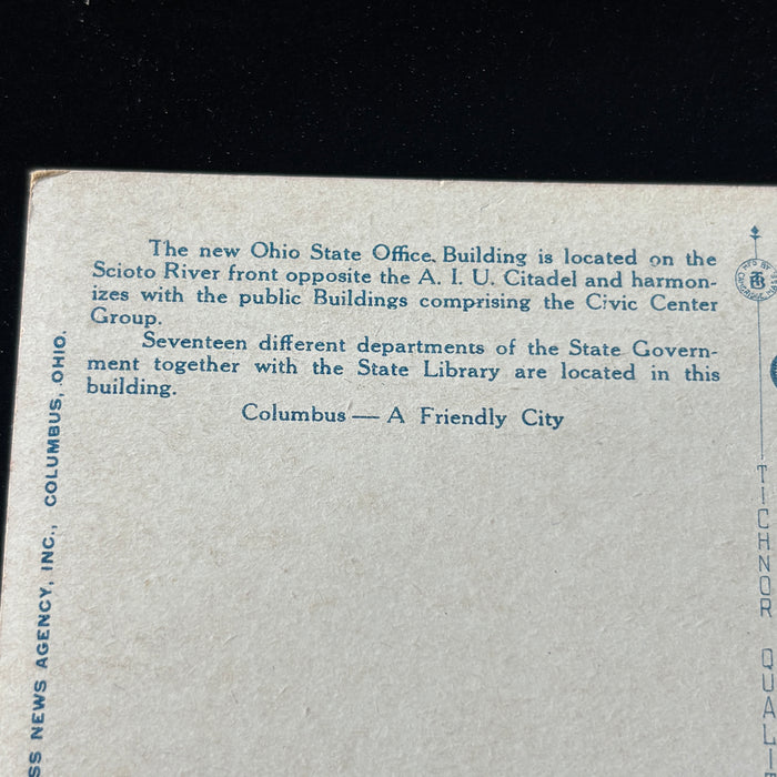 Vintage Postcard 1930s Art Deco Ohio State Office Building Columbus River