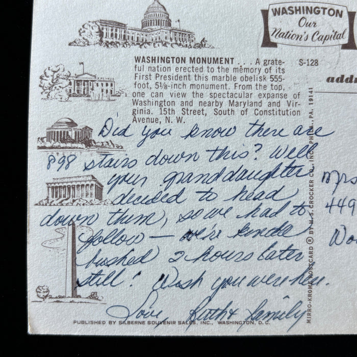 Vintage Postcard 1970s Walking 898 Stairs Social History Washington Monument DC