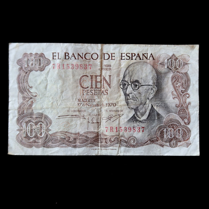 Vintage Banknote 1970 Spain 100 Pesetas Palace Composer Pre-Euro Money Watermark
