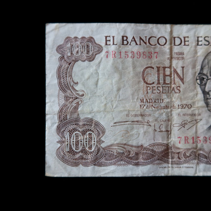 Vintage Banknote 1970 Spain 100 Pesetas Palace Composer Pre-Euro Money Watermark