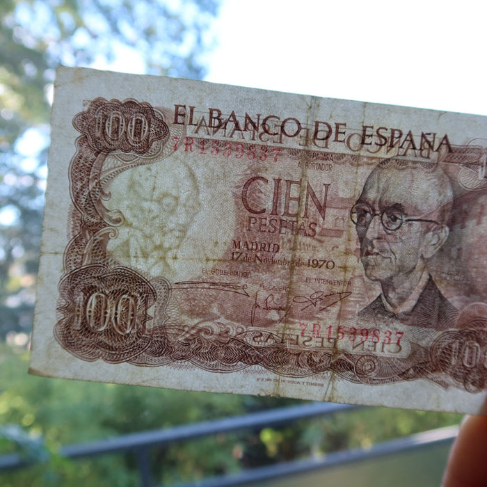Vintage Banknote 1970 Spain 100 Pesetas Palace Composer Pre-Euro Money Watermark