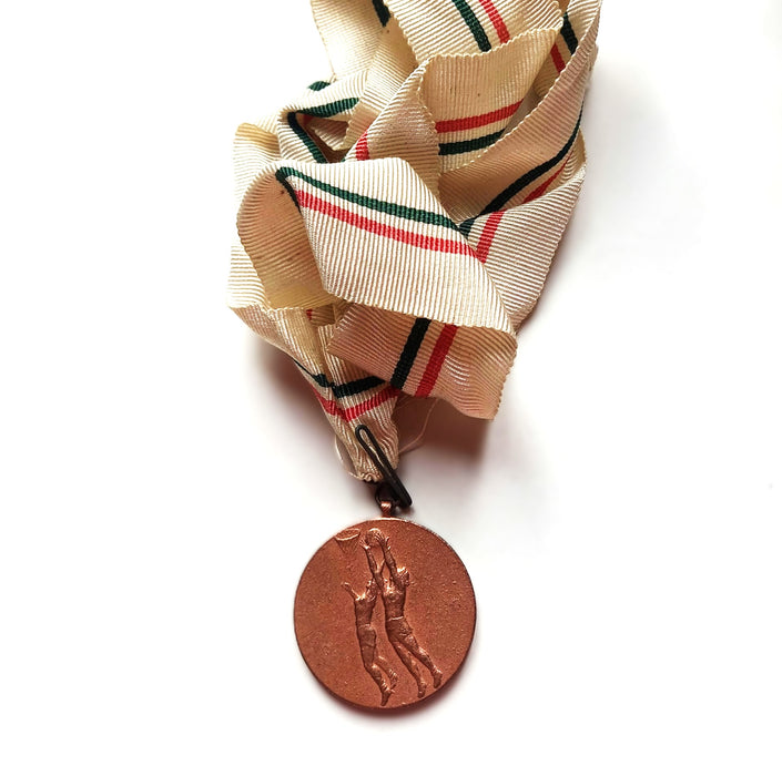 1950-80s Hungarian Basketball Championship Medal Vintage Red White Green Ribbon