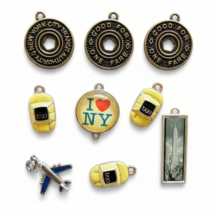 Metal Charm Bundle: 9 New York City NYC Pendants Jewelry Making
