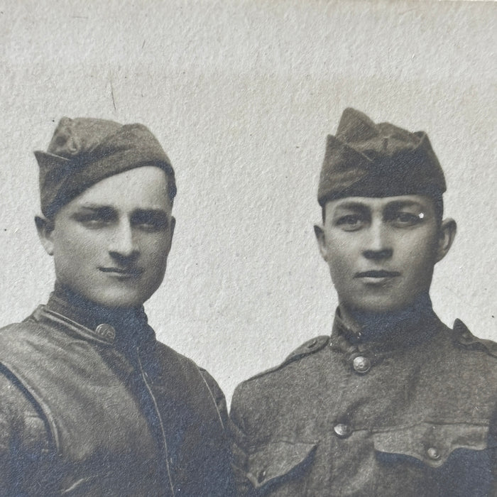 Antique Postcard WWI Soldier Friend Couple RPPC Military Uniform Read Killham