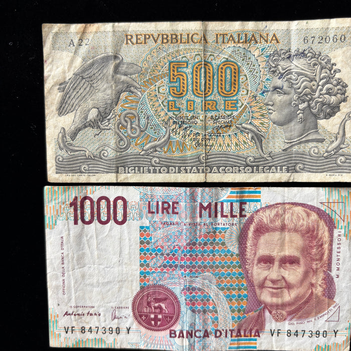 Vintage Banknote Set Italy 1000 Lire Marco Polo Montessori 500 Aretusa Lot 3pc
