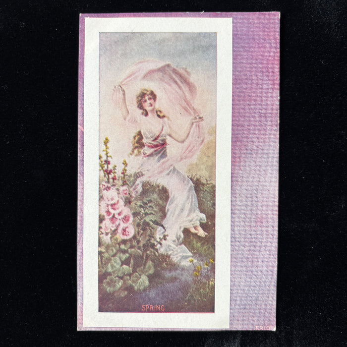 Antique Postcard 1910s Spring Pretty Lady Art Nouveau Pink Hollyhocks