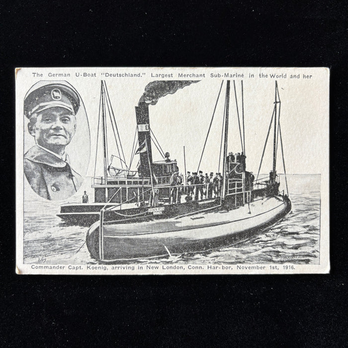 Antique Postcard 1916 German U-Boat Submarine Deutschland Capt Koenig New London