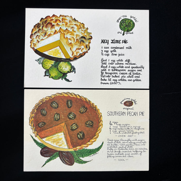 Vintage Postcard Lot Pie Recipe Granma Golds Key Lime Southern Pecan Dessert Set