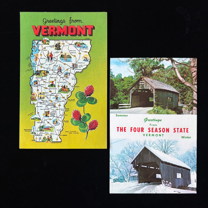 Vintage Postcard Lot Greetings Vermont State Map Summer Winter Covered Bridges