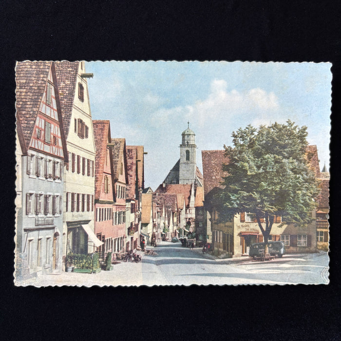 Vintage Postcard Germany Segringer Strasse Medieval Town Green Van Street Life