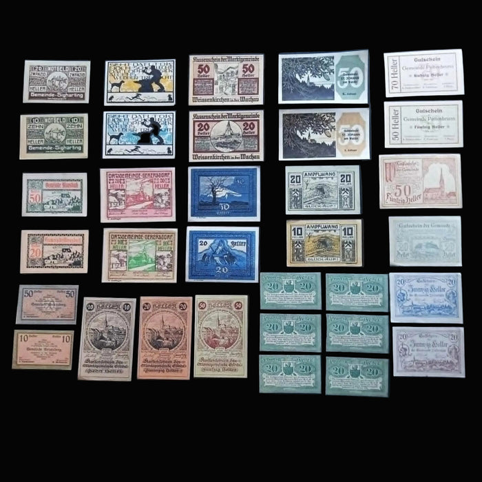 Antique Banknote Notgeld 33pc Matching Region Set Austria Germany WW1 Emergency Money