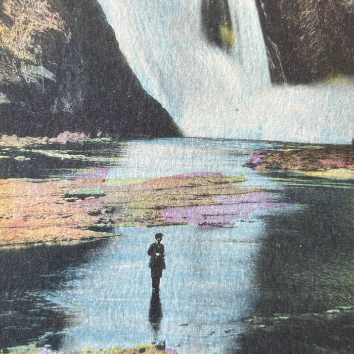 Vintage Postcard 1945 Fisherman Montmorency Falls Quebec Canada Ste Anne Cancel