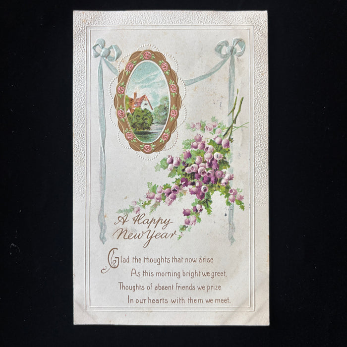Antique Postcard 1914 Happy New Year Embossed Flowers Richmond Ballsville Va