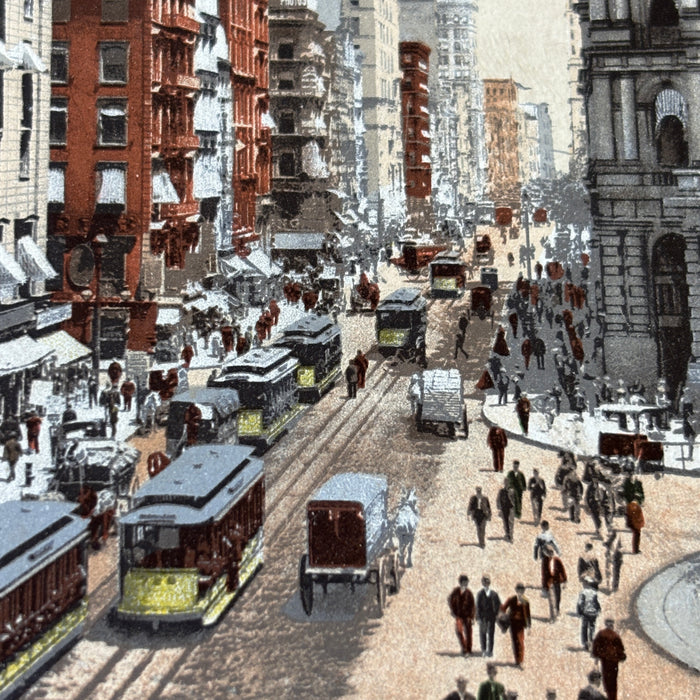 Antique Postcard 1910 Ghosting Msg Broadway Post Office NYC Trolley Street Life