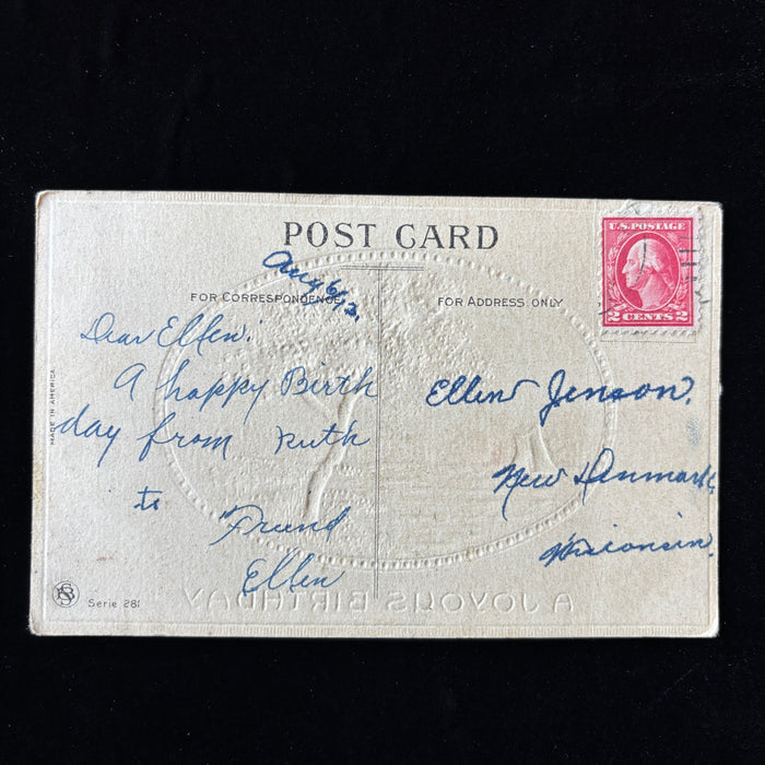Antique Postcard 1913 A Joyous Birthday Embossed Sailboat New Denmark Wisconsin