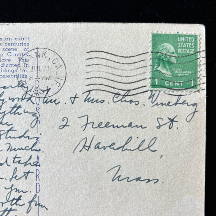 Vintage Postcard 1951 Hollywood Studio Memorabilia Church Flowers Glendale CA