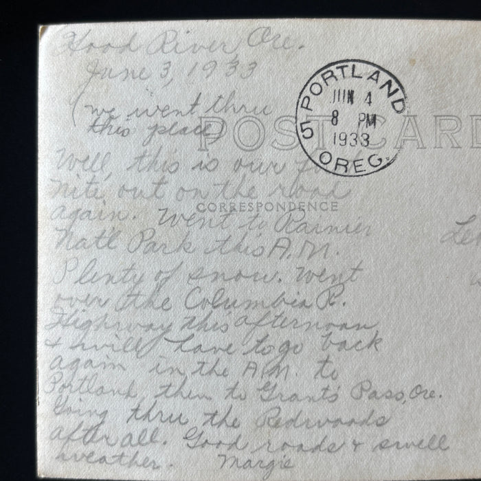Vintage Postcard 1933 RPPC Vista House Crown Point Columbia River Hwy Oregon Car