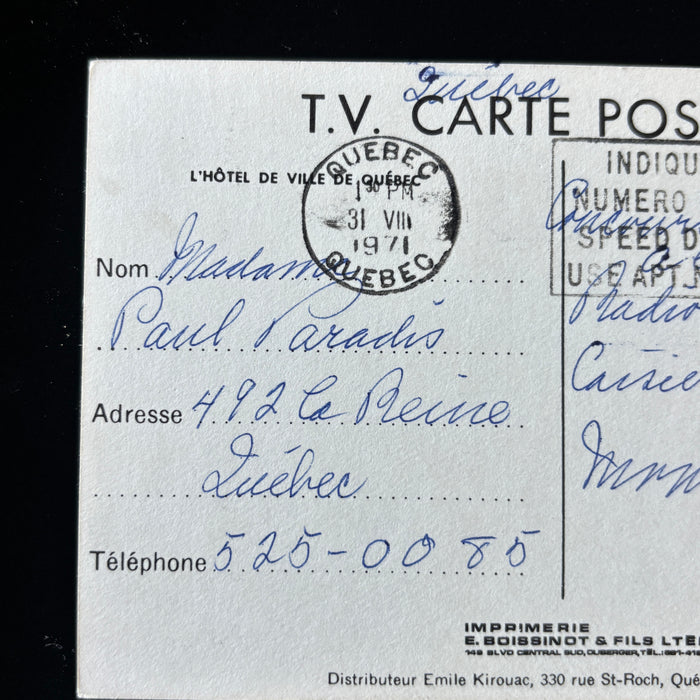 Vintage Postcard 1971 Quebec City Hall Radio Canada Montreal Contest Entry Posted