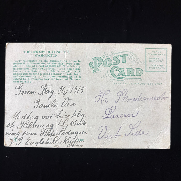 Antique Postcard 1915 Danish Tailor Birthday Denmark Wisconsin Library Congress