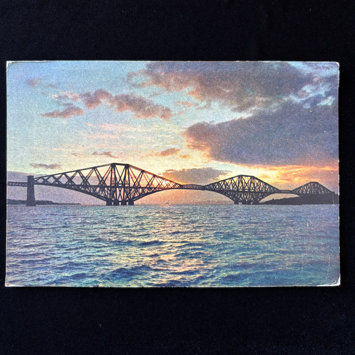 Vintage Postcard Forth Bridge Scotland Sunset Railway Bridge W.S Thomson UNESCO