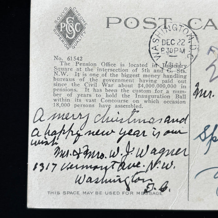 Antique Postcard 1911 Forwarded Cancel Washington DC Pension Office York PA