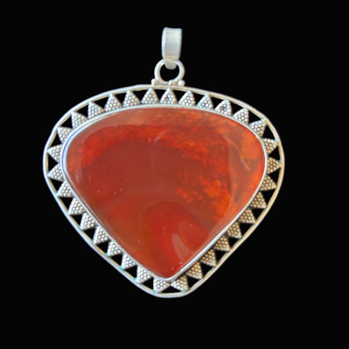 Carnelian Pendant Orange Shield Sterling Silver Statement