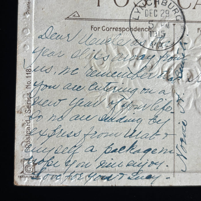 Antique Postcard 1915 Birthday Greeting Embossed Roses Lynchburg Ballsville VA