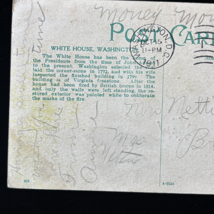 Antique Postcard 1911 Swell Time Money White House Washington DC Social History