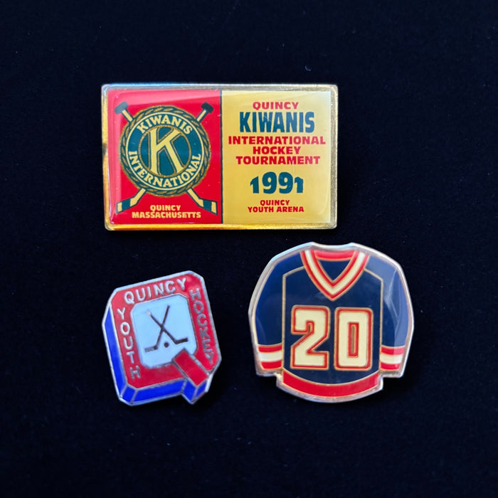 Vintage Quincy Kiwanis 1991 Hockey Pins Lot of 3 Youth Hockey Jersey Sports
