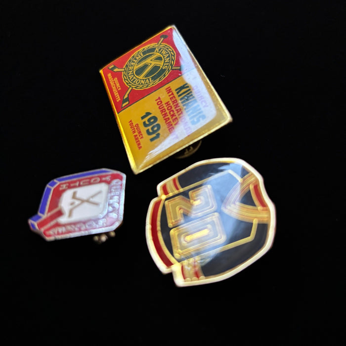 Vintage Quincy Kiwanis 1991 Hockey Pins Lot of 3 Youth Hockey Jersey Sports