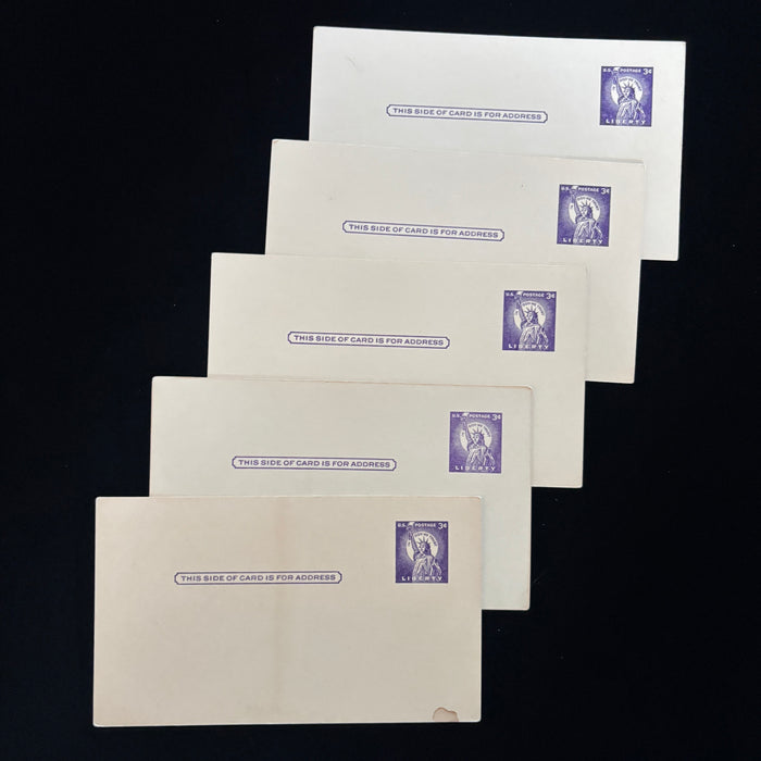 Vintage Postcard Lot of 5 Statue Liberty 3c Purple Postal Cards 1950s Stationery