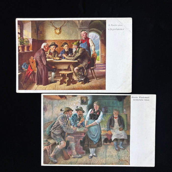 Antique Postcard Lot Alpine Life Hunter Bar Flirt German Austrian Tavern Ar