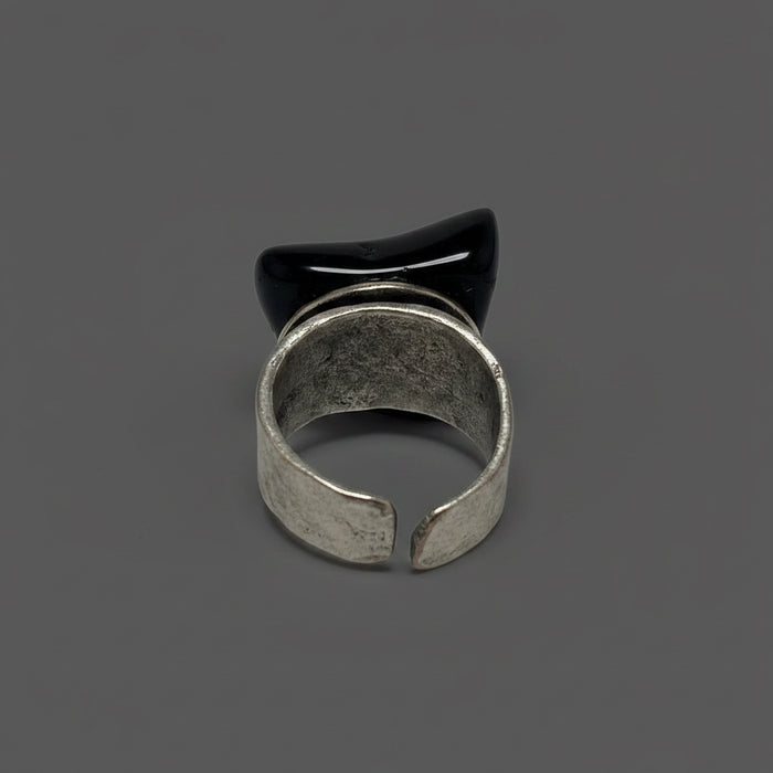 Black Tourmaline Ring Tumbled Stone Adjustable Chunky Statement