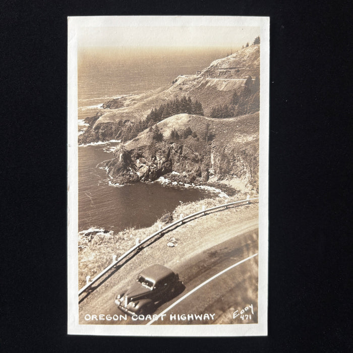 Vintage Postcard 1940s RPPC Classic Car Scenic Ocean View Oregon Coast Highway
