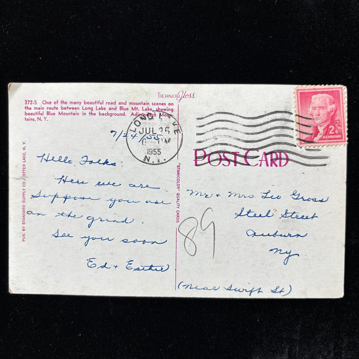 Vintage Postcard 1953 "On the Grind" Adirondacks NY Red Car Scenic Mountains