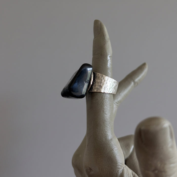 Black Tourmaline Ring Tumbled Stone Adjustable Chunky Statement