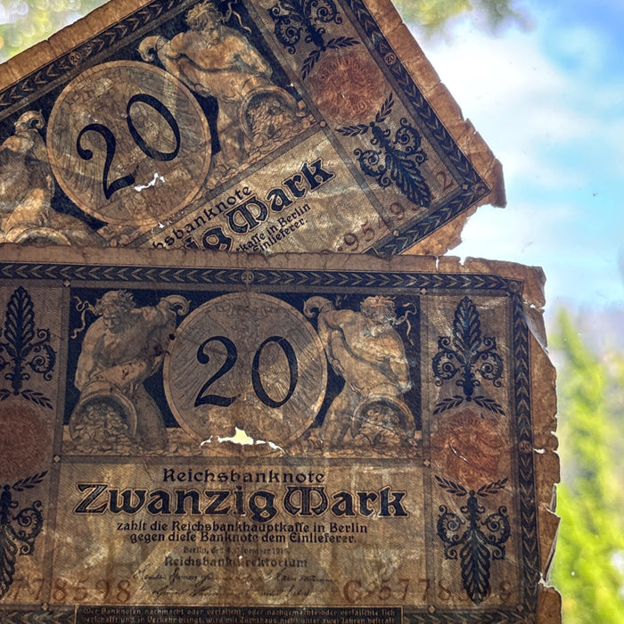 Antique Banknote 1915 Lot German Reichsbanknote 20 Mark WWI Historic Relic Art