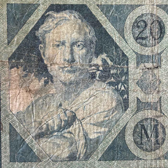 Antique Banknote 1915 Lot German Reichsbanknote 20 Mark WWI Historic Relic Art