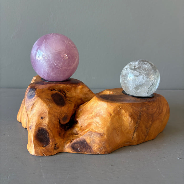 Wood Display Stand Crystal Sphere Rustic Holder