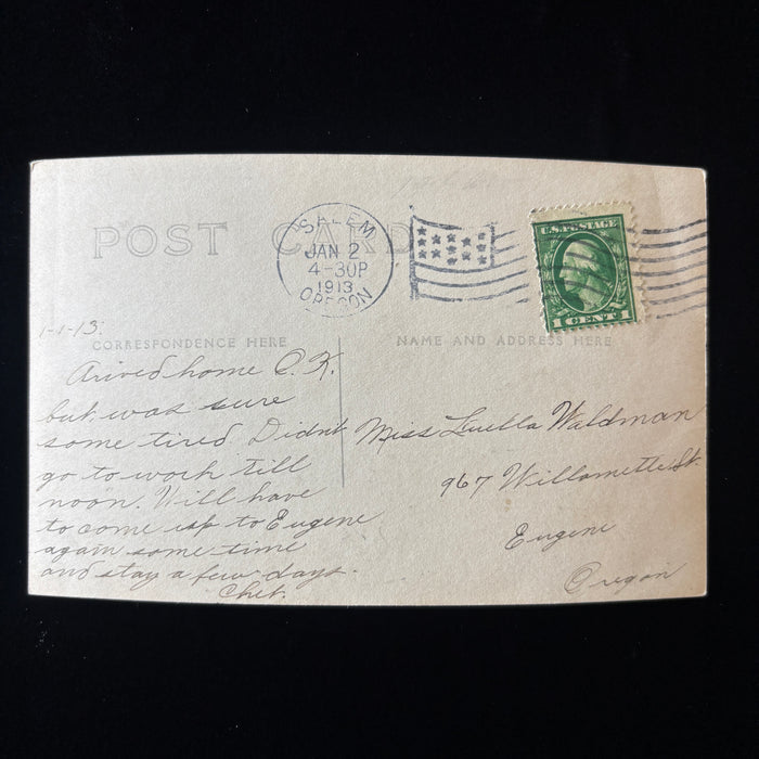 Antique Postcard 1913 RPPC Lost Salem Oregon Armory Military Castle Street Scene