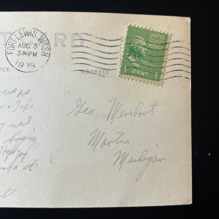 Vintage Postcard RPPC Blimp Fort Lewis WA Main Gate Military Army Base Pre-WWII