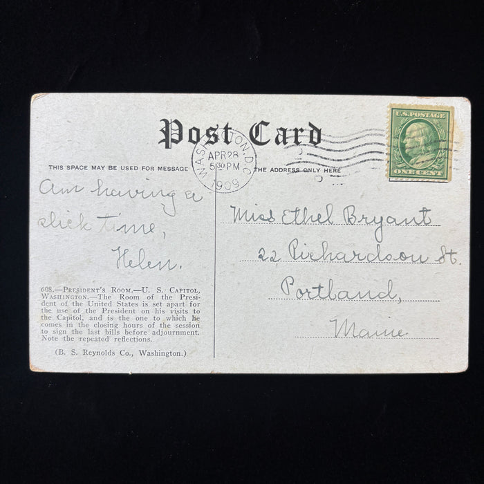 Antique Postcard 1909 Slick Time Portland Maine Capitol Opulent Presidents Room
