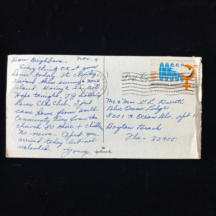 Vintage Postcard 1975 US Flag Social History Bob Hope Elks Club Intl Women Year
