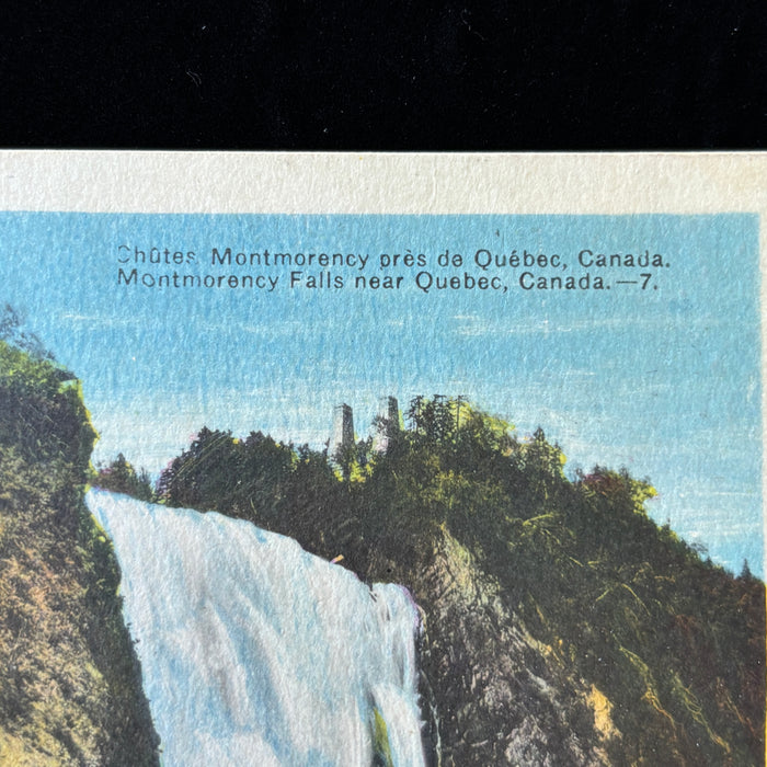 Vintage Postcard 1945 Fisherman Montmorency Falls Quebec Canada Ste Anne Cancel